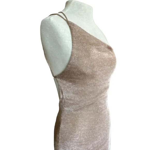 Third Form Heavy Metal Knit Slip Dress in Rose Gold 2 Womens Midi Semi Sheer - Picture 7 of 16